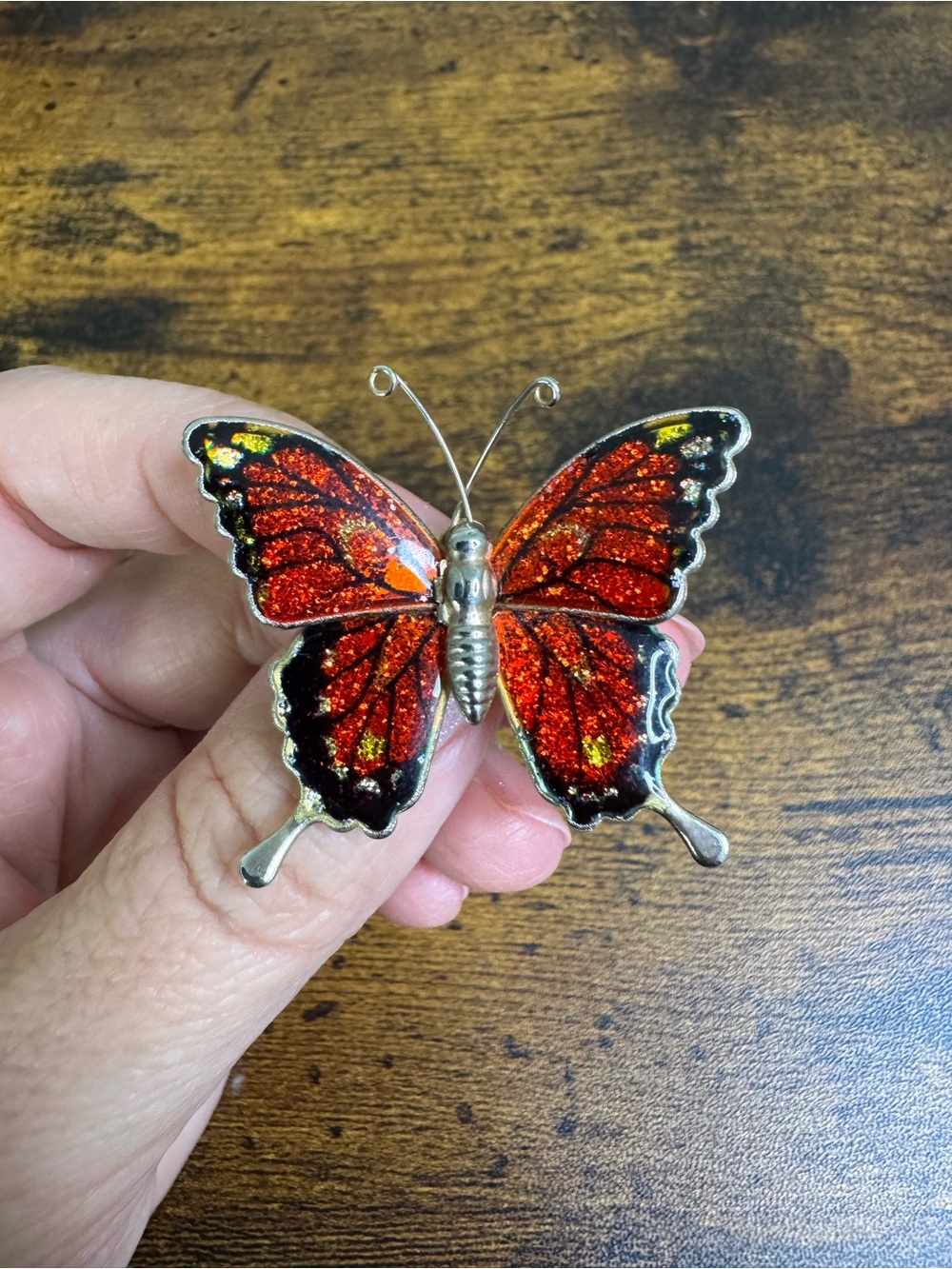 Set of Three Butterfly Pins - Red, Gold & Iridescent - Picture 4 of 7